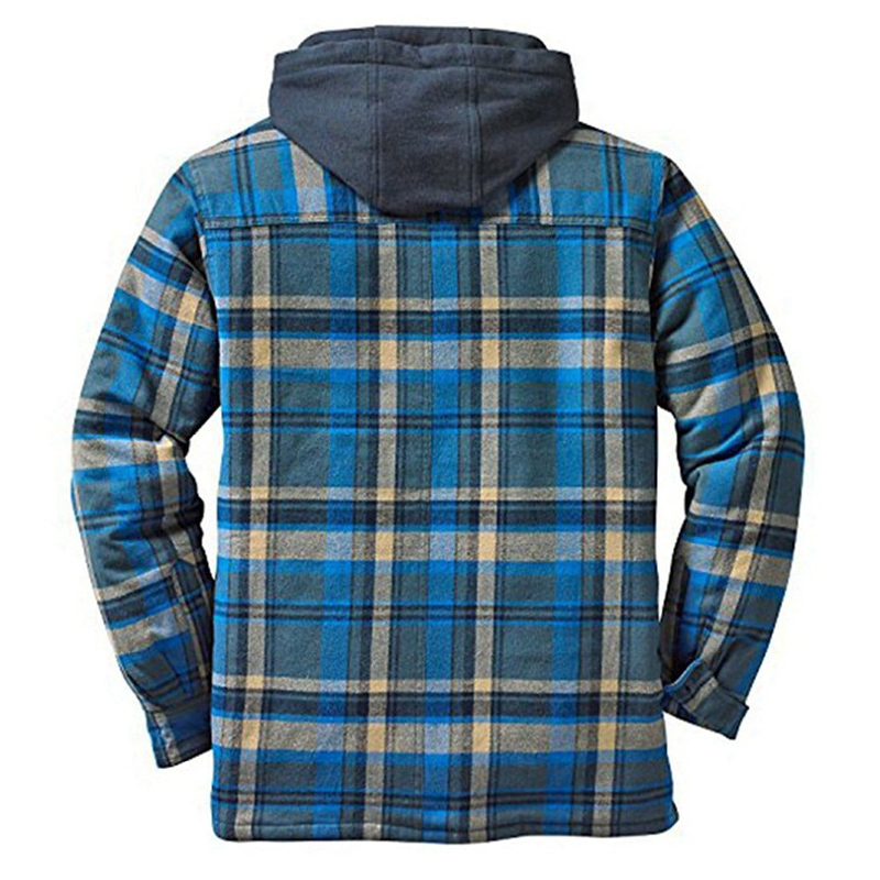 Ready to ship American and European men's cotton jacket winter plaid jacket long sleeve hooded cotton thickened loose false two-piece Hoodie jackets