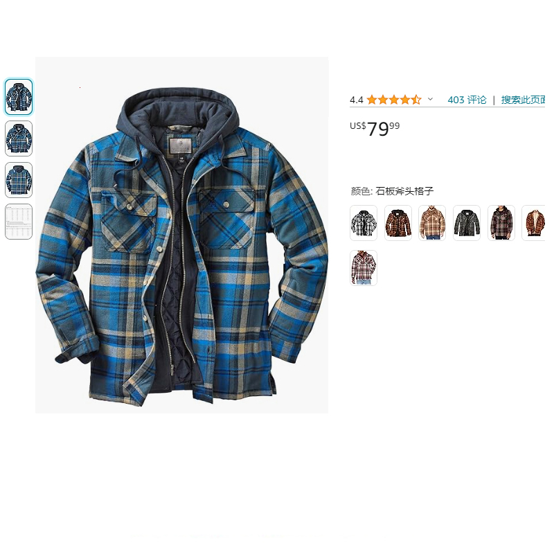 Ready to ship American and European men's cotton jacket winter plaid jacket long sleeve hooded cotton thickened loose false two-piece Hoodie jackets